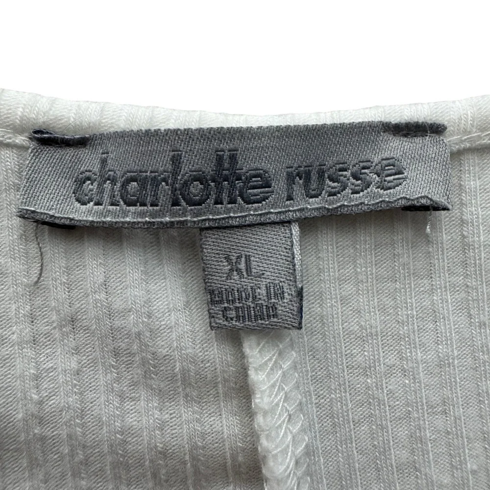 Charlotte Russe Bodysuit XL Plunge VNeck BOHO Festival White Bell Sleeve Lace Up